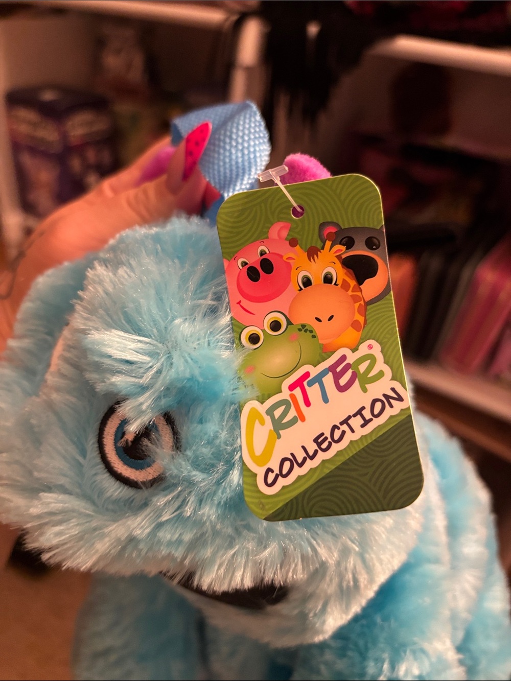 Blue & Pink Fuzzy Monster Backpack Plush - Kids Interactive Toy - Picture 4 of 6